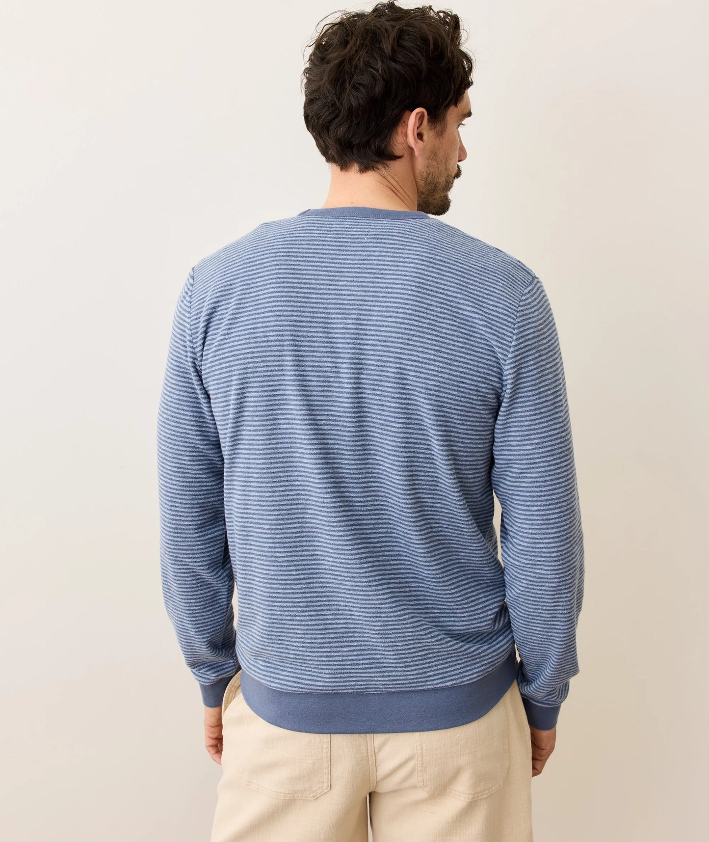 Marine Layer Towel Terry Crewneck Faded Denim/China Blue Stripe