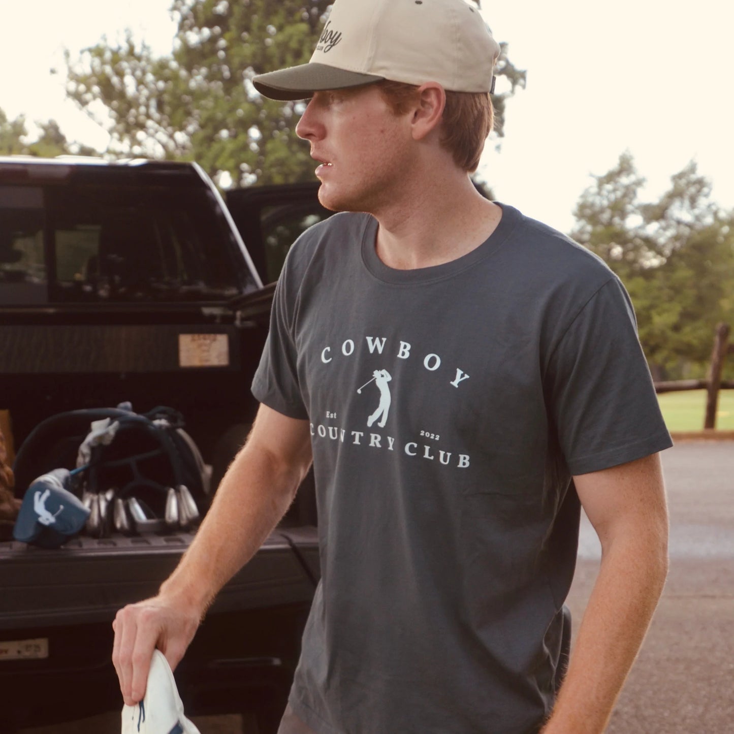Cowboy Country Club Golfer Logo Blue Jean T-Shirt