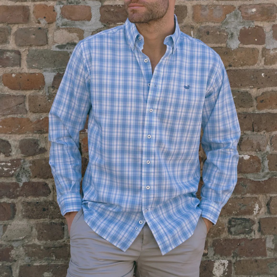 Southern Marsh Benton Performance Plaid Shirt Lilac & Mint