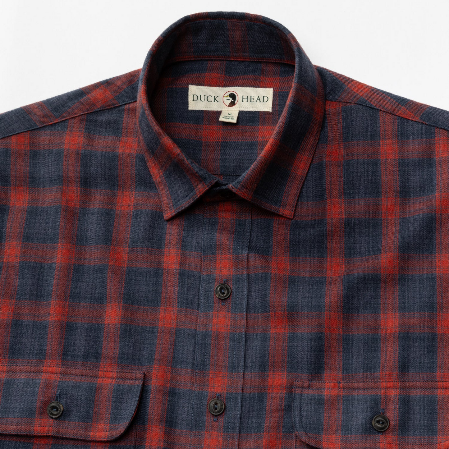 Duck Head Performance Flannel Sport Shirt Rigsby Plaid Navy