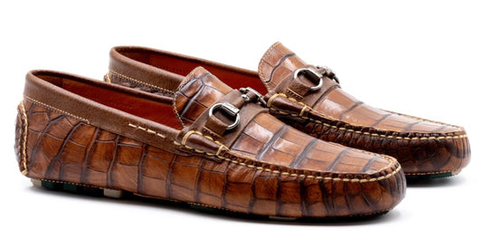 Martin Dingman Monte Carlo Alligator Grain Horse Bit Driving Loafers - Chestnut