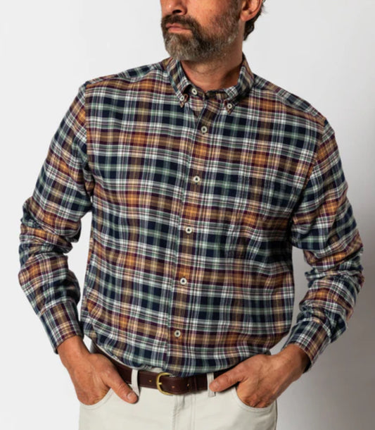 Duckhead Cotton Flannel Sport Shirt Eckard Plaid Maritime Blue
