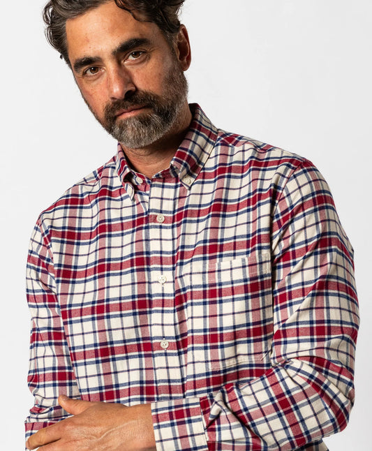 Duck Head Cotton Flannel Sport Shirt Bradner Plaid Rio Red