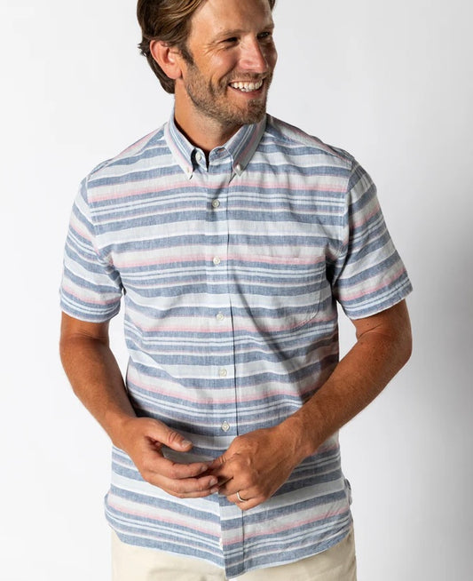 Duck Head Short Sleeve Linen Cotton Oxford Sport Shadow Blue