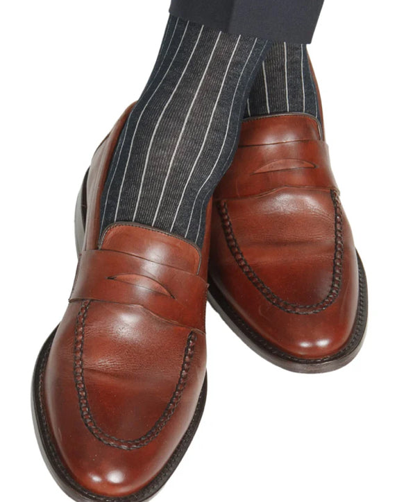 Fly Guys Menswear Navy/Ash Vertical Stripe Socks