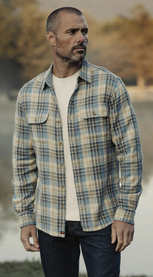 The Normal Brand Mountain Overshirt in Vintage Blue Plaid