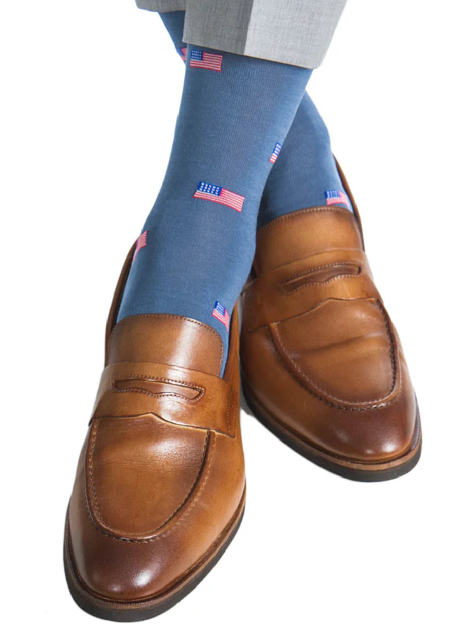 Fly Guys Menswear Indigo American Flags Socks