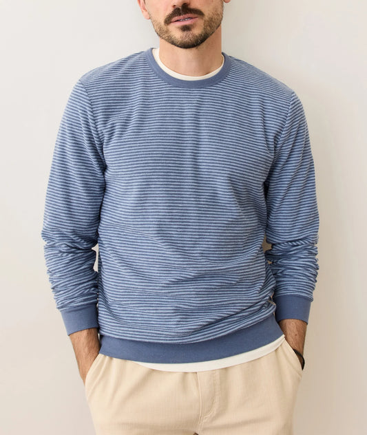 Marine Layer Towel Terry Crewneck Faded Denim/China Blue Stripe