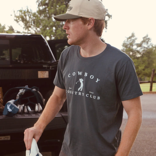 Cowboy Country Club Golfer Logo Blue Jean T-Shirt