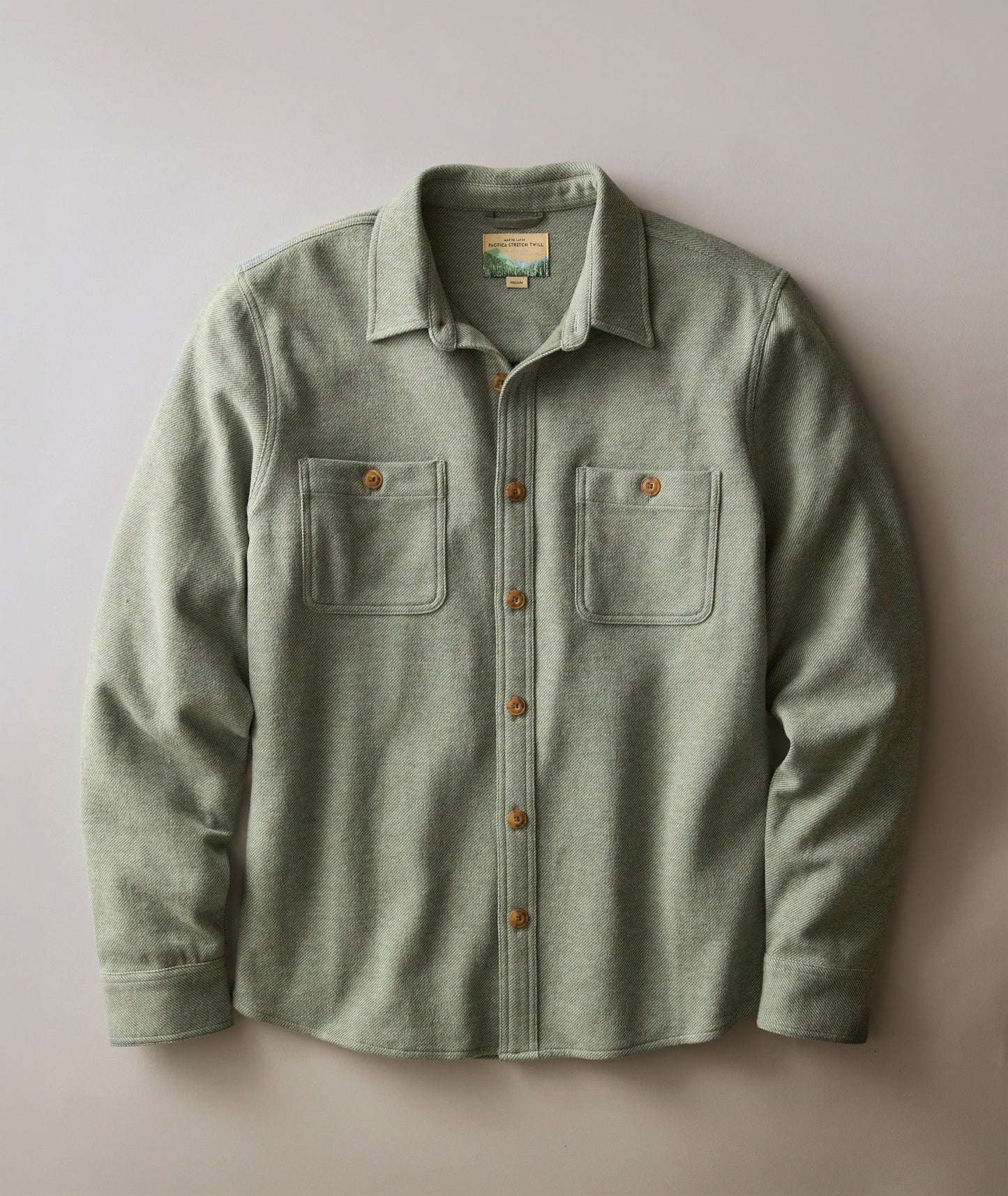 MARINE LAYER PACIFICA STRETCH TWILL OVERSHIRT OLIVE