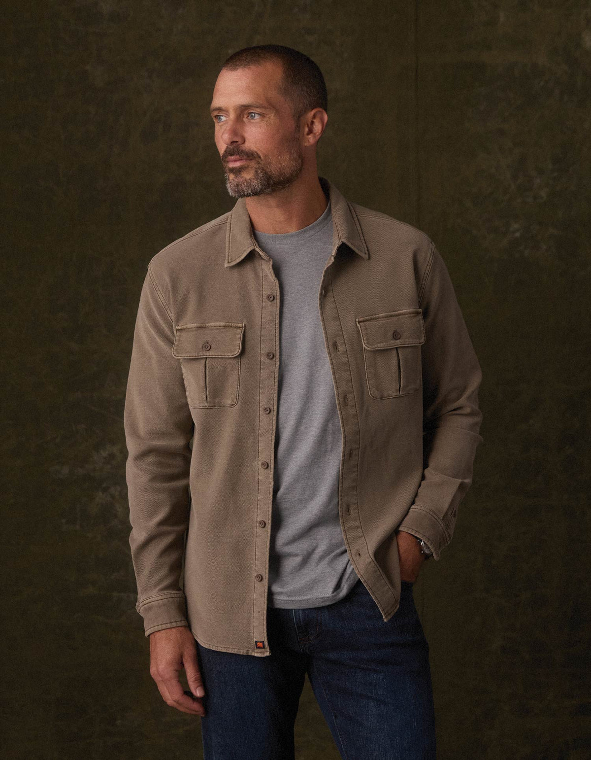 COMFORT TERRY SHIRT JACKET IN TAUPE