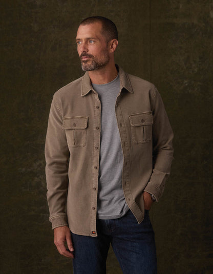 COMFORT TERRY SHIRT JACKET IN TAUPE