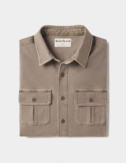 COMFORT TERRY SHIRT JACKET IN TAUPE