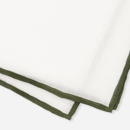 The Tie Bar White Linen With Rolled Border Olive Pocket Square