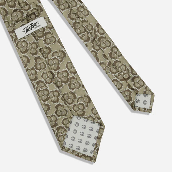 The Tie Bar Dabu Floral Sage Green Tie