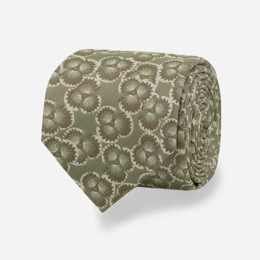 The Tie Bar Dabu Floral Sage Green Tie