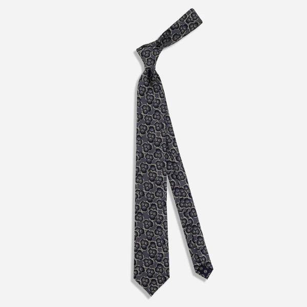 The Tie Bar Dabu Floral Deep Indigo Tie