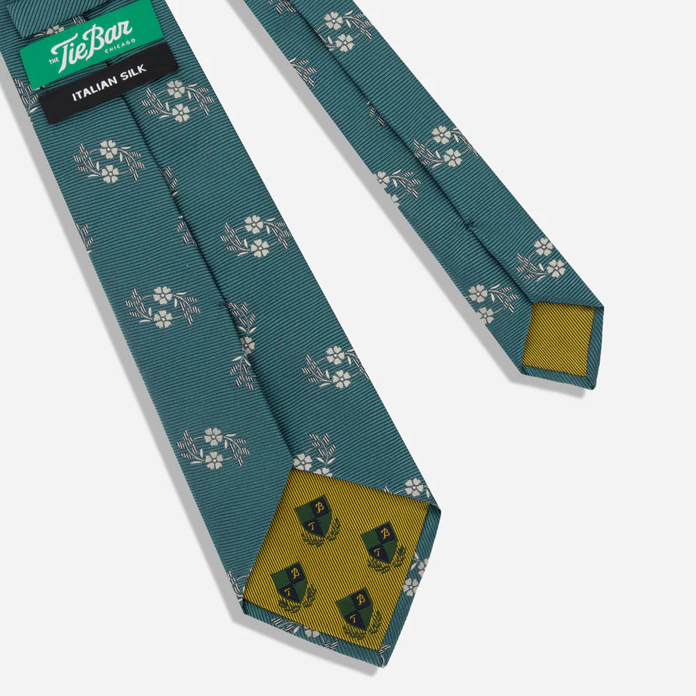 The Tie Bar Ferrara Floral Bottle Green Tie