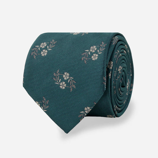The Tie Bar Ferrara Floral Bottle Green Tie