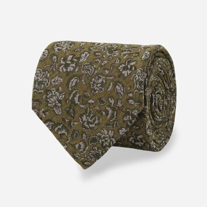 The Tie Bar Capri Floral Olive Green Tie