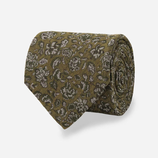 The Tie Bar Capri Floral Olive Green Tie